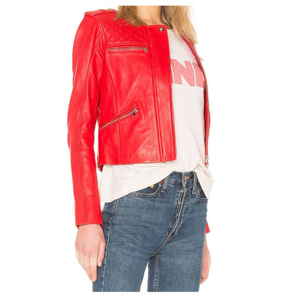 Women Red Leather Motorcycle Jacket
