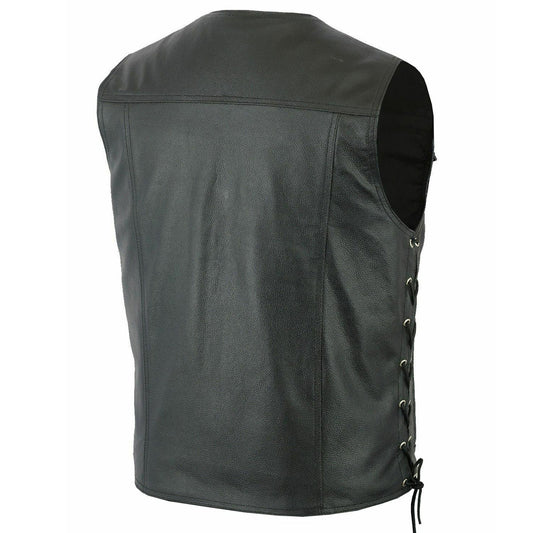 Men Side Laces V Neck Motorcycle Leather Vest