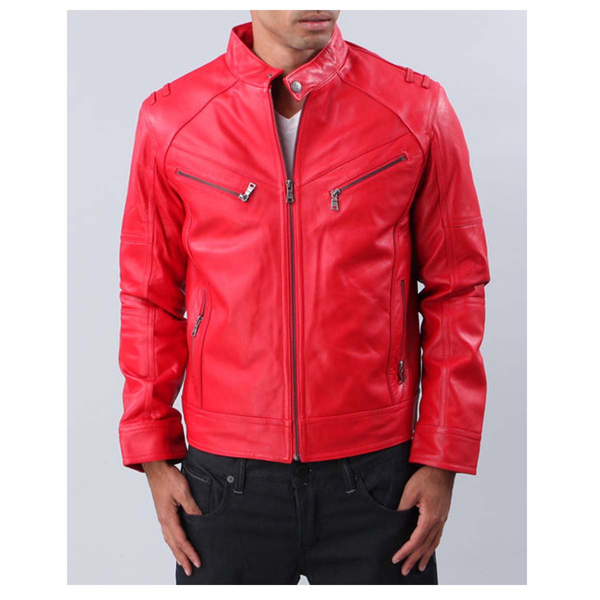 Men Red Fashion Leather Jacket