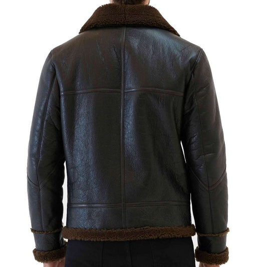 Mens Tobacco Brown Aviator Shearling Bomber Jacket