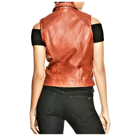Rust Brown Women Genuine Leather Motorcycle Vest