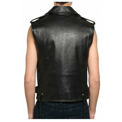 Men Genuine Lambskin Leather Motorcycle Club Vest
