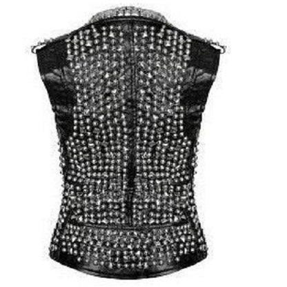 Women Studded Leather Vest Spike Belted Punk Goth