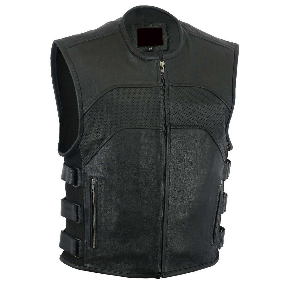 Men Motorcycle Cowhide Club Leather Vest