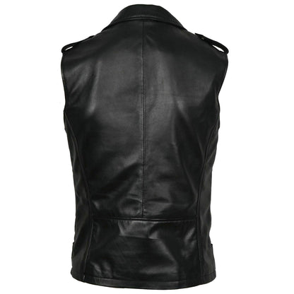 Men Classic Motorcycle Black Leather Vest