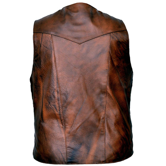 Men Wax Brown Cowhide Fashion Leather Vest