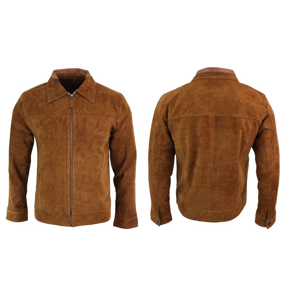 Men Suede Leather Brown Biker Jacket