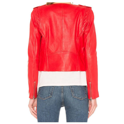 Women Red Leather Motorcycle Jacket