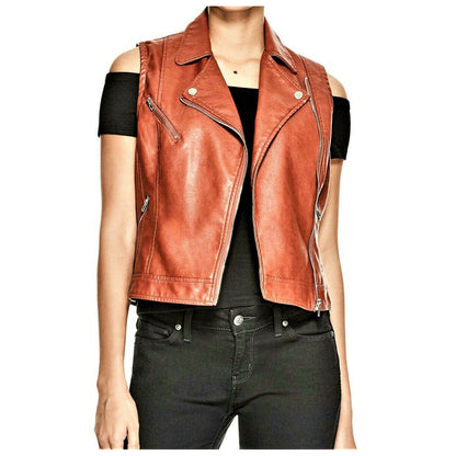 Rust Brown Women Genuine Leather Motorcycle Vest