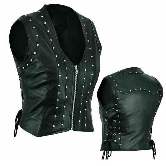 Punk Women Genuine Motorcycle Leather Vest