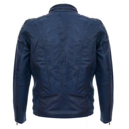 Men Soft Blue Leather Motorcycle Jacket