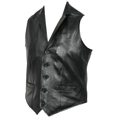 Men Party Black Premium Leather Waistcoat