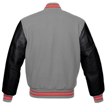 Men's Gray Wool Varsity Bomber Leather Jacket
