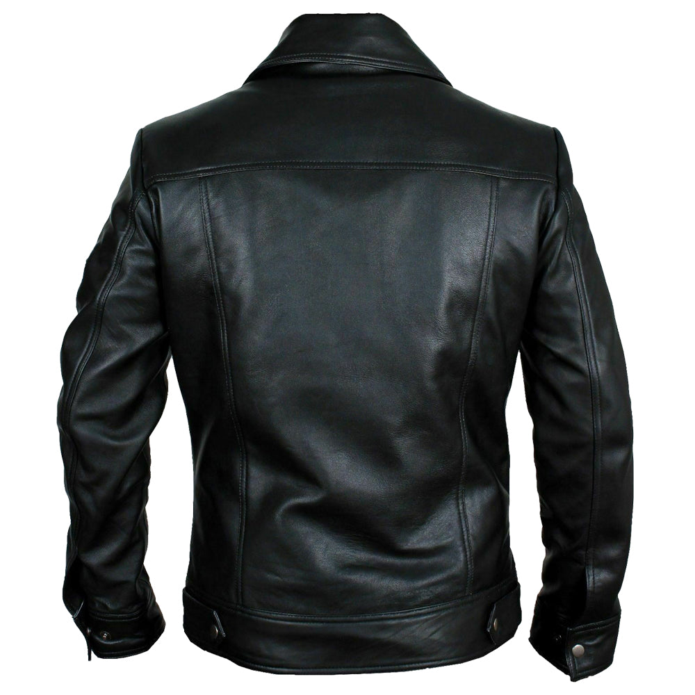 Men Buster Slim Fit Retro Black Leather Jacket