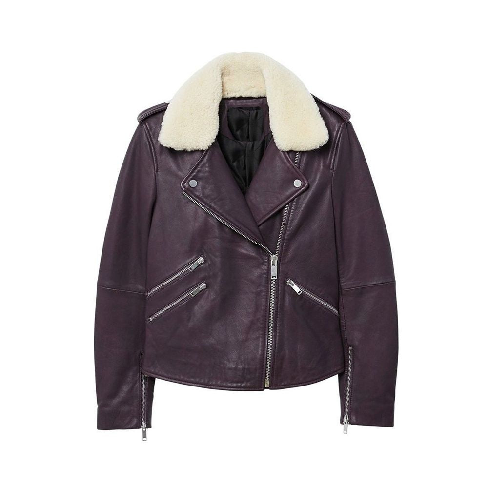 Women Purple Genuine Leather Fashion Biker Jacket