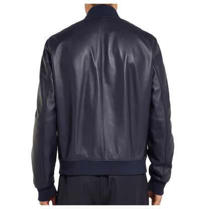 Men Elegant Bomber Fashion Blue Leather Jacket