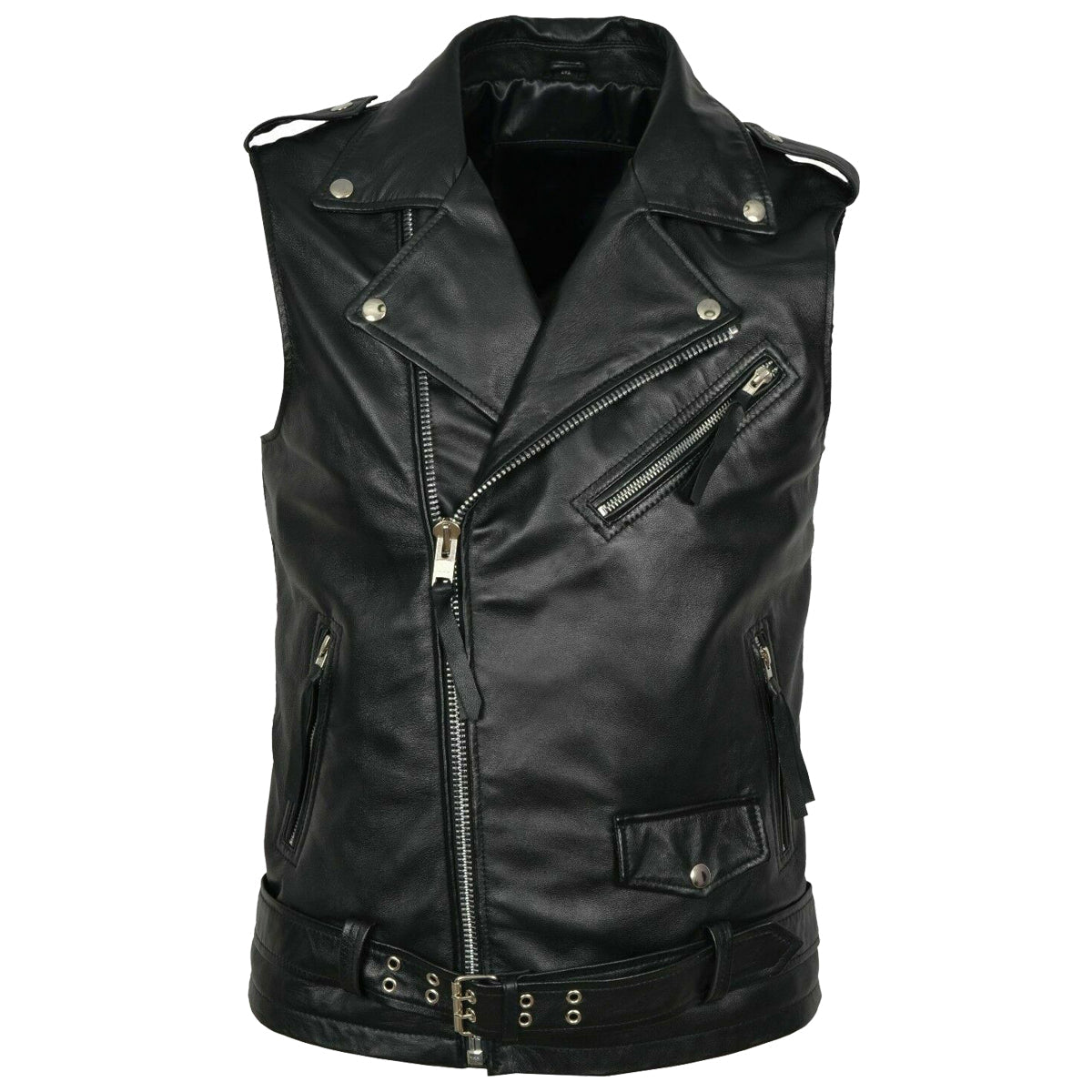 Men Classic Motorcycle Black Leather Vest