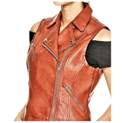 Rust Brown Women Genuine Leather Motorcycle Vest
