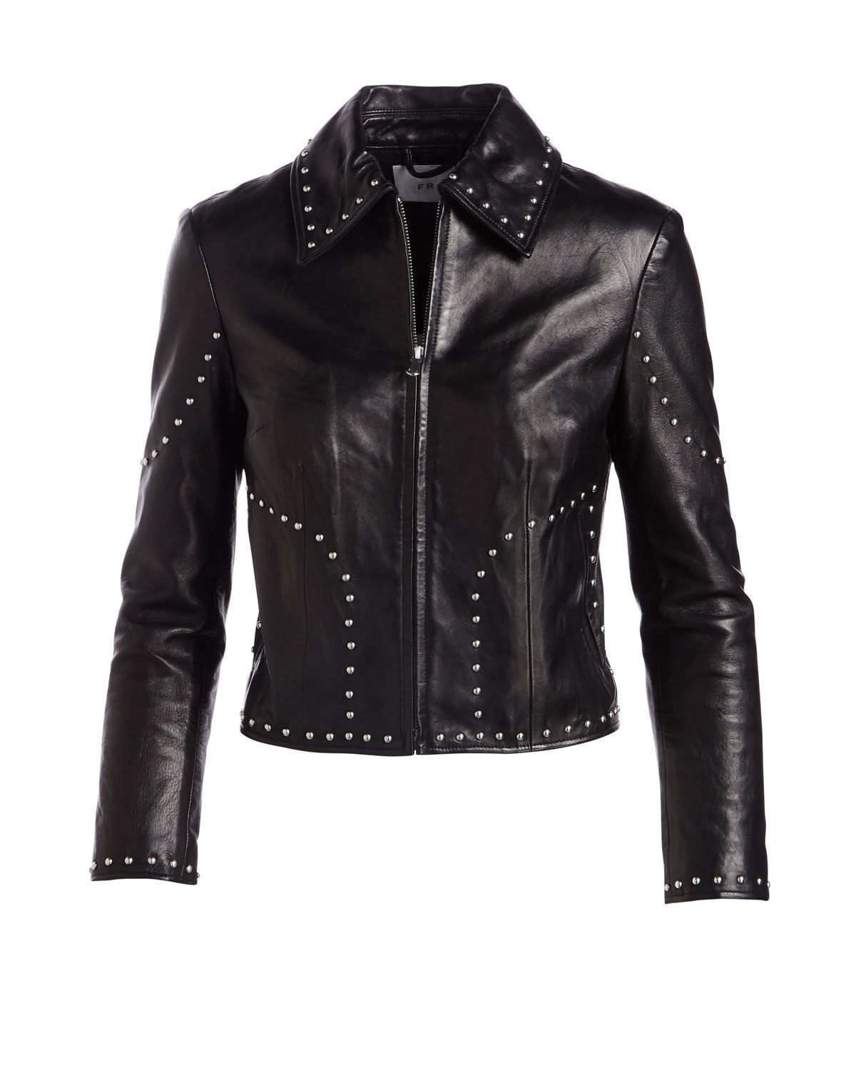 Stylish Studded Cropped Front Zip Women's Genuine Lambskin Leather biker Jacket