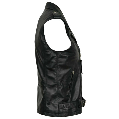 Men Classic Motorcycle Black Leather Vest