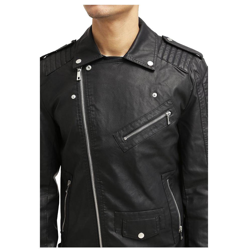 Men Black Leather Motorcycle jacket