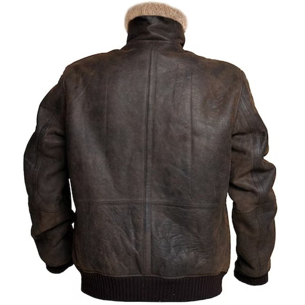 B3 RAF Aviator Brown Bomber Leather Jacket with Fur