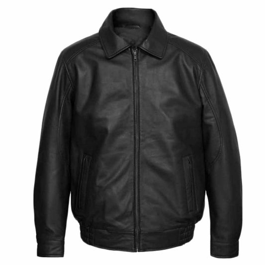 Men’s Black Genuine Leather Bomber Jacket