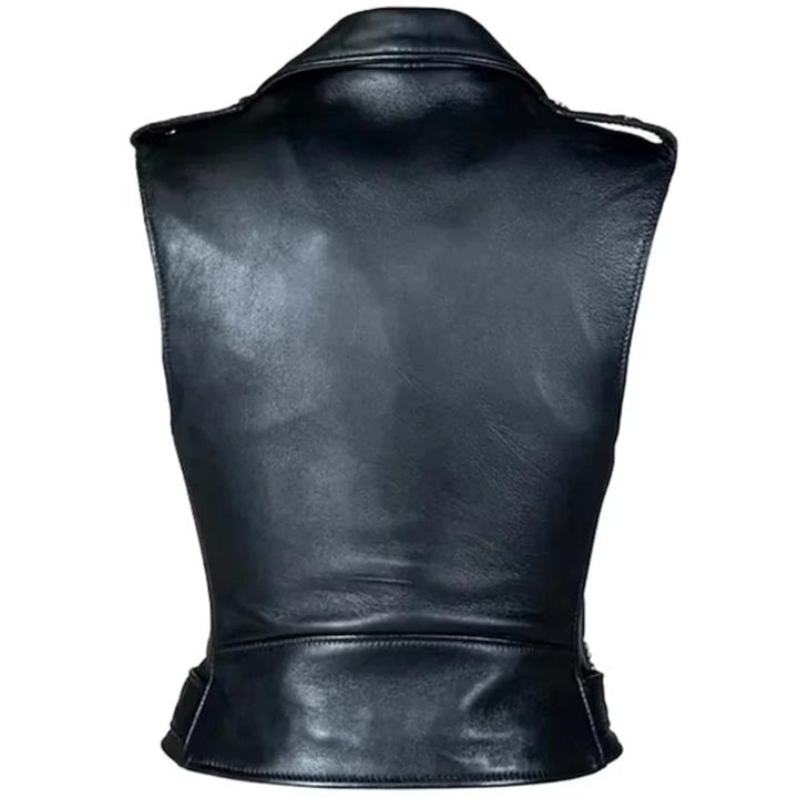 Black Leather Biker Vest for Women