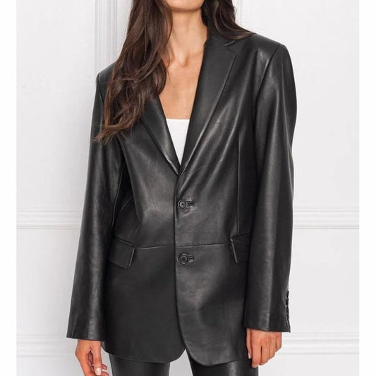 Black Leather Blazer for Women