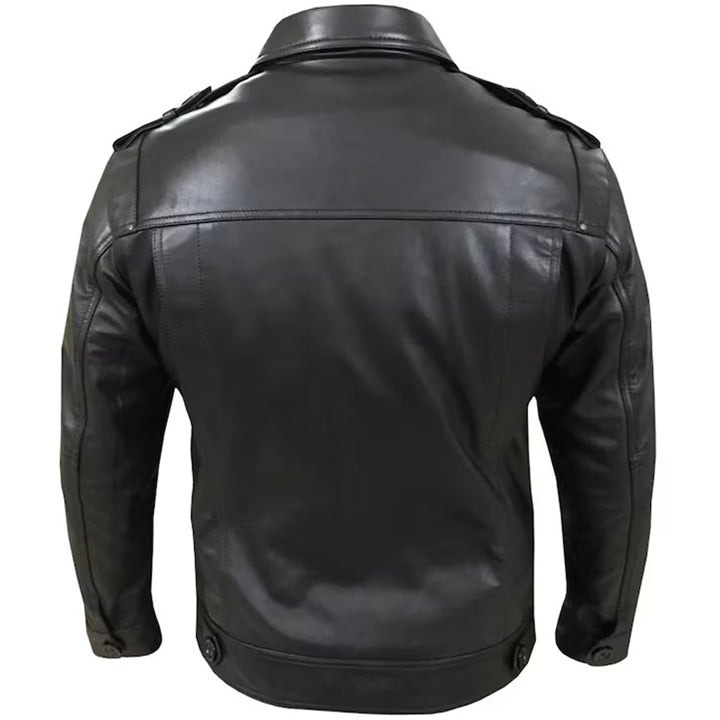 Black Leather Jacket with Epaulettes