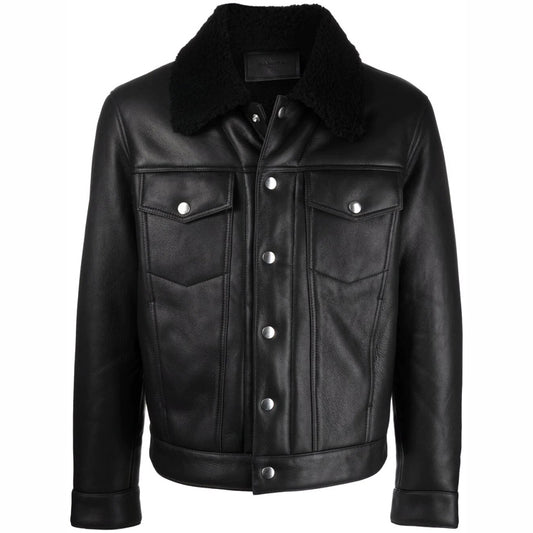 Black Leather Trucker Jacket for Men