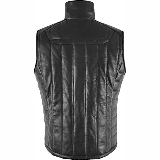 Black Men's Quilted Puffer Leather Vest