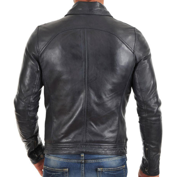 Black Slim fit Biker Leather Jacket for Men