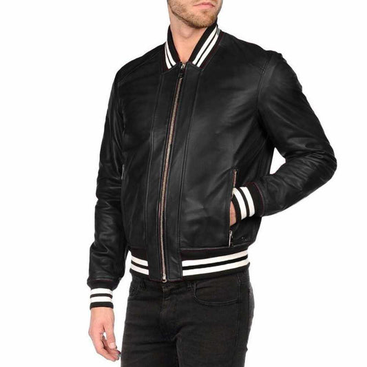 Men’s Varsity Letterman Leather Bomber Jacket