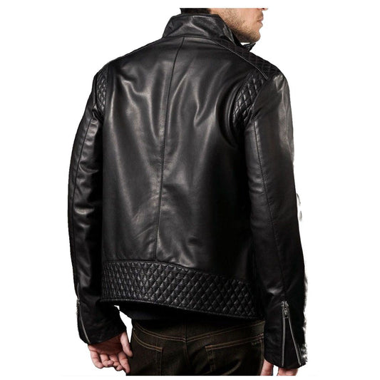 Black Slim Fit Designer Biker Leather Jacket back