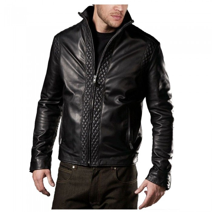 Black Slim Fit Designer Biker Leather Jacket