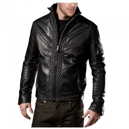 Black Slim Fit Designer Biker Leather Jacket