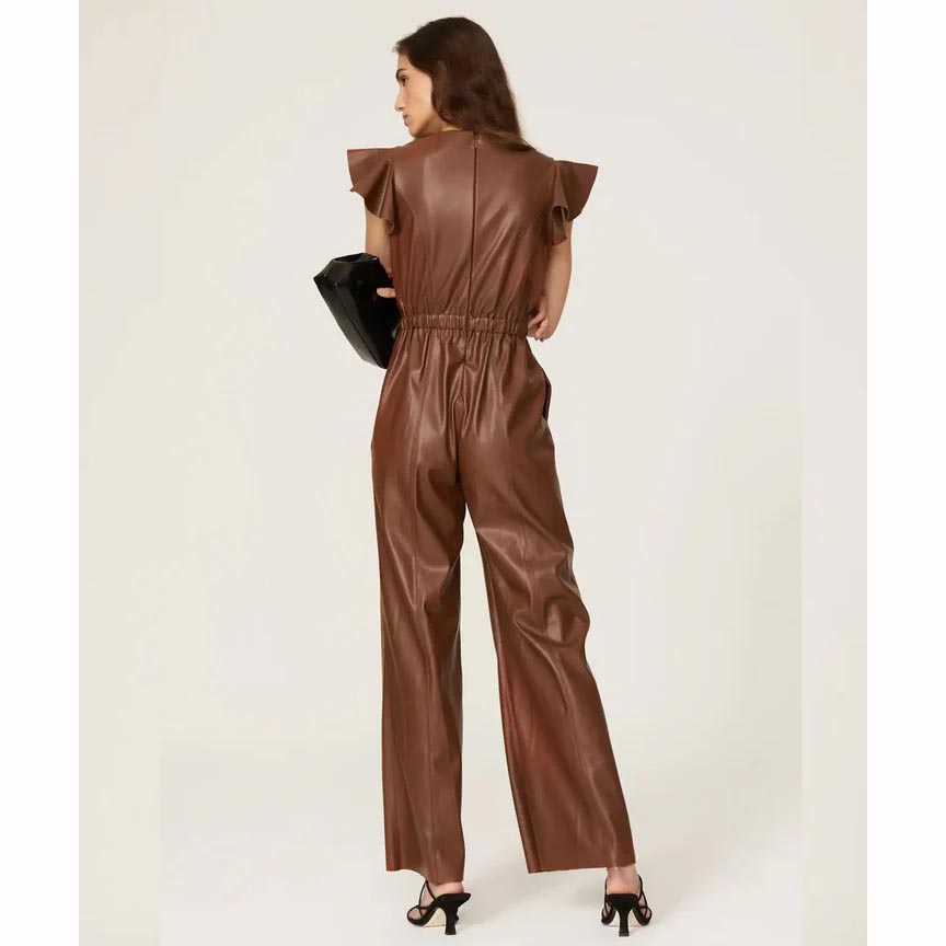 Brown Sheepskin Leather Jumpsuit For Women