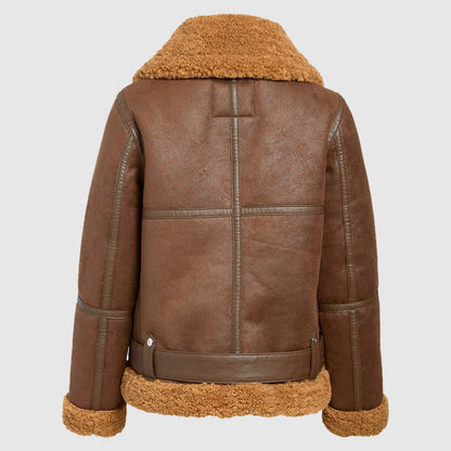 Women B3 Brown Shearling Bomber Leather Jacket