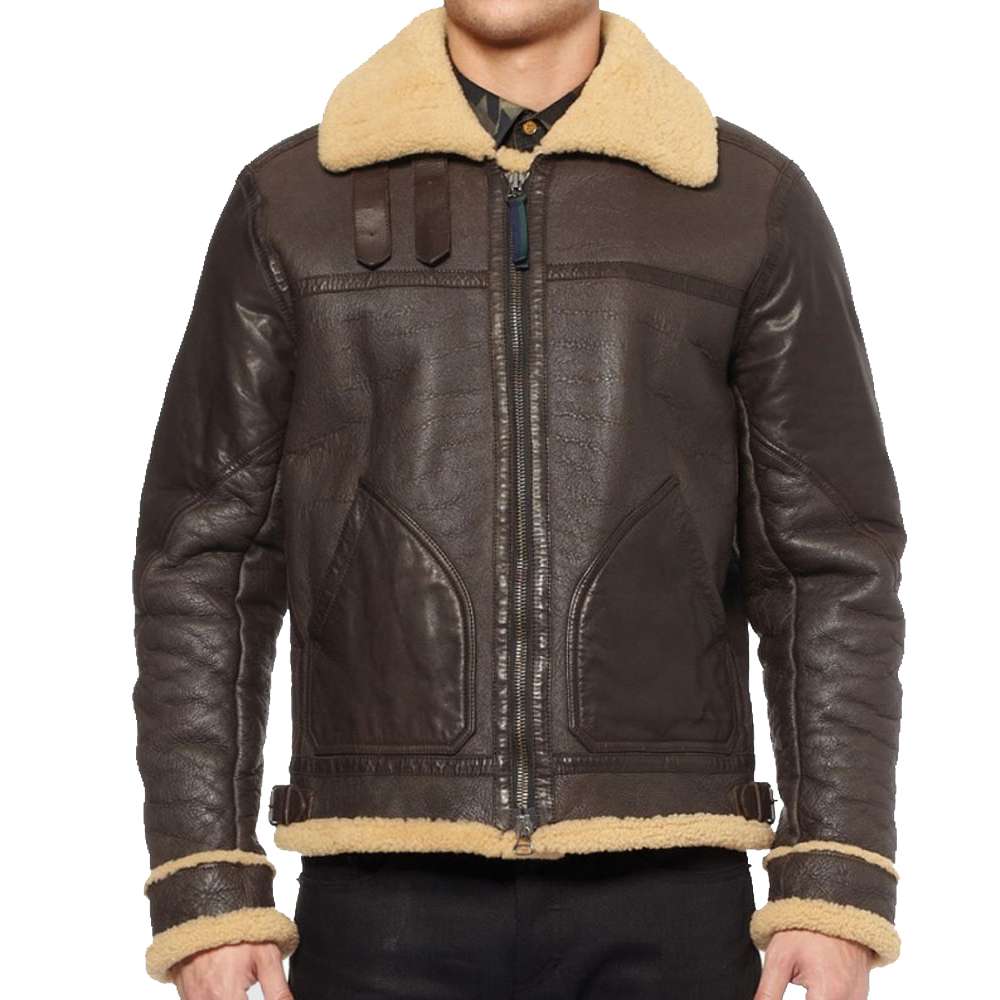Dark Brown B3 shearling Bomber Leather jacket Men's