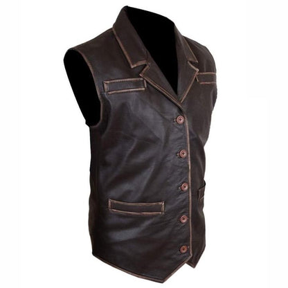 Distressed Brown Lightweight Leather Vest for Men