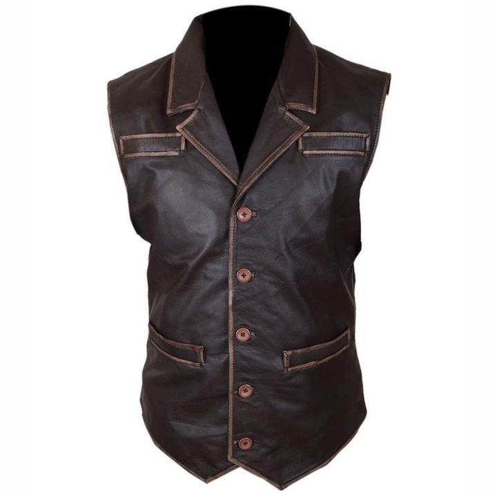 Buy Distressed Brown Lightweight Leather Vest for Men Online