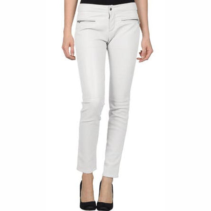 Elegance White Leather Pant For Women