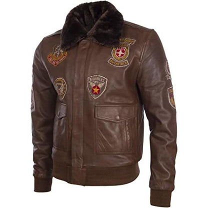 Genuine Leather Aviator Bomber Jacket For Men
