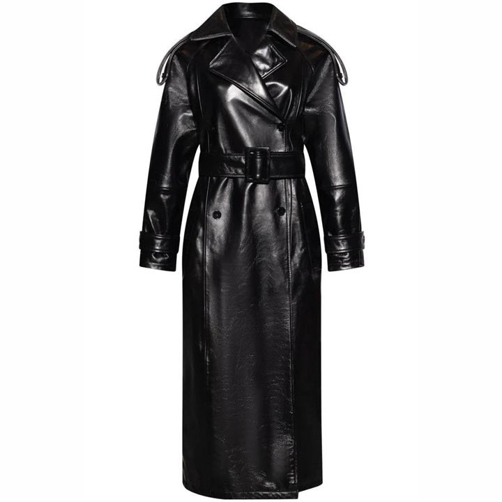 Genuine Leather Trench Coat for Women