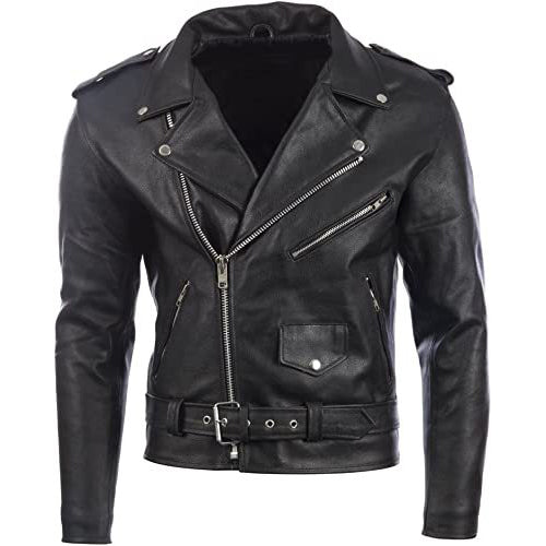 Genuine leather Belted Biker Jacket for Men