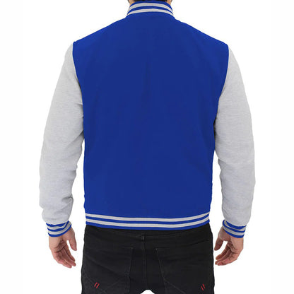 Grey And Royal Blue Baseball-Style Varsity Jacket For Men
