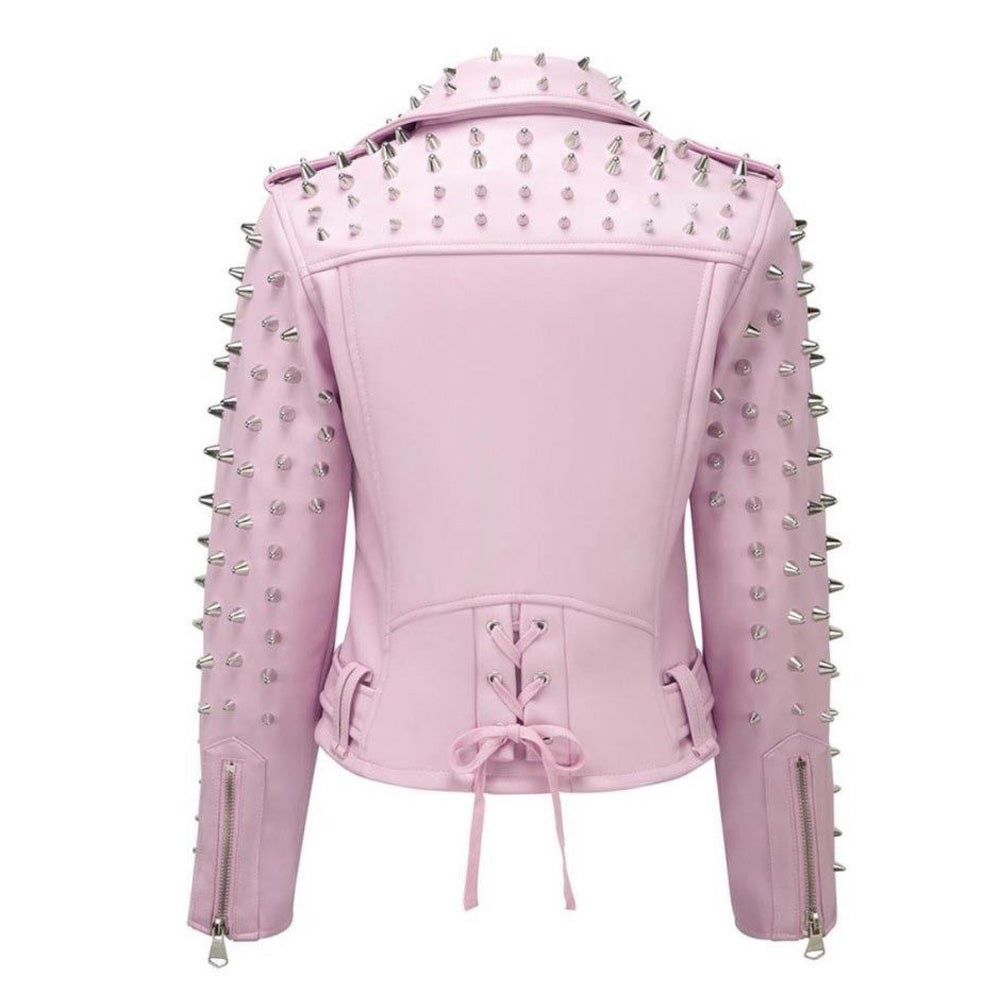 Hot Pink Studs Leather Jacket - Women Plus Size Punk Jacket