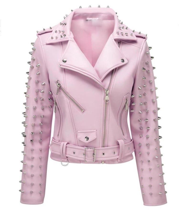 Hot Pink Studs Leather Jacket - Women Plus Size Punk Jacket
