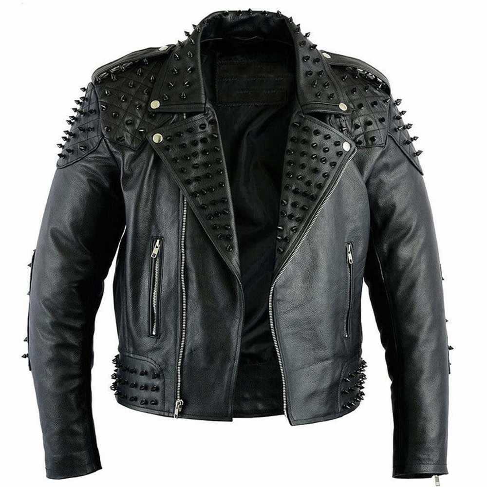 Me Black Punk Studded Biker Leather Jacket